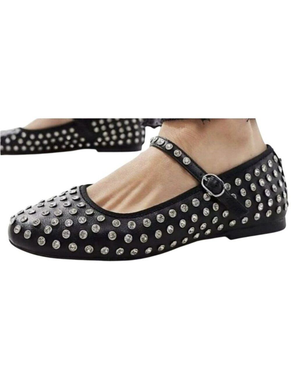New House of Harlow Black Mary Jane Flats Rhinestones 7.5
